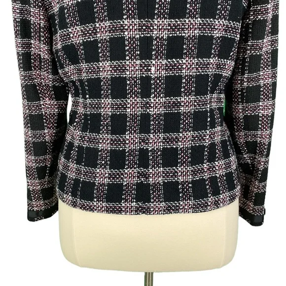 Requirements Petite Classic Black and Pink Plaid Tweed Jacket - Picture 10 of 14
